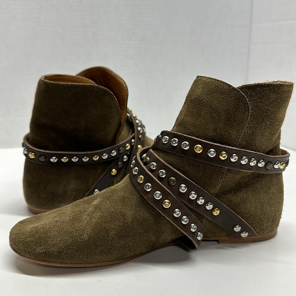 Isabel Marant Etoile Hey Jude Ruben Studded Strap Suede Ankle Boots Booties 37 7 - Picture 6 of 10